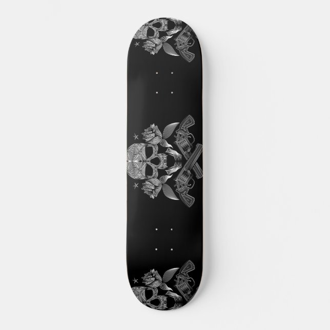 Skull and Stars with Roses and Crossed Guns Skateboard (Front)