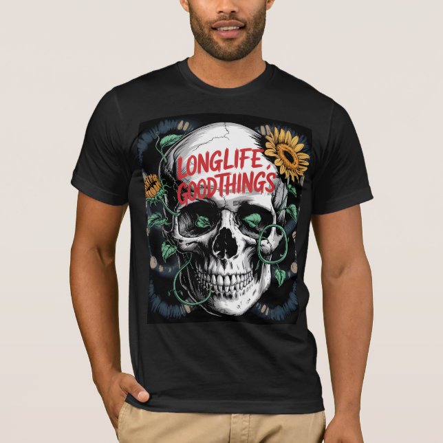 Skull and Sunflower Graphic T-Shirt Design for Men (Front)