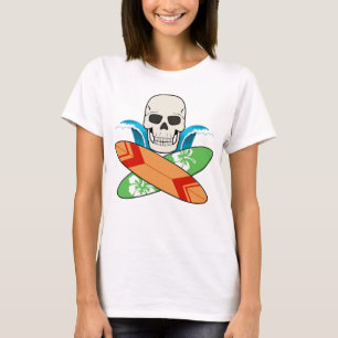 Skull and Surfboards Jolly Roger Pirate Flag T-Shirt