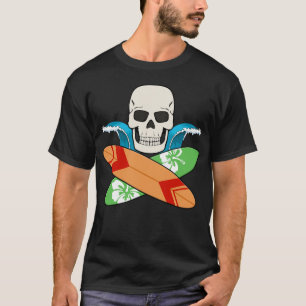 Skull and Surfboards Jolly Roger Pirate Flag T-Shirt