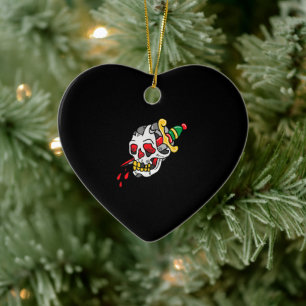 Skull and Sword Tattoo Gift For Tattoo Lover Ceramic Tree Decoration