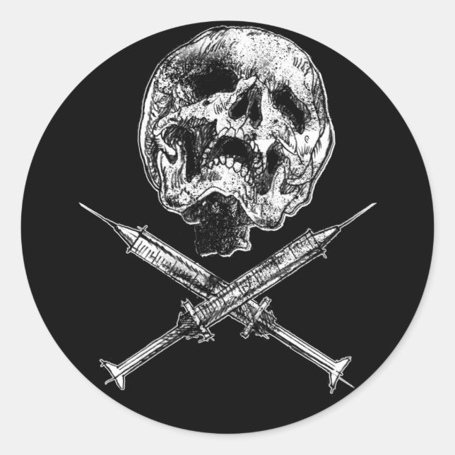 Skull and Syringes Classic Round Sticker (Front)