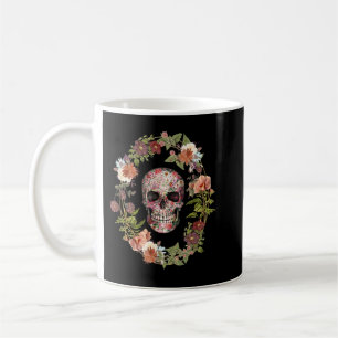 Skull and Vintage Flower Wreath for Flower and Gar Coffee Mug