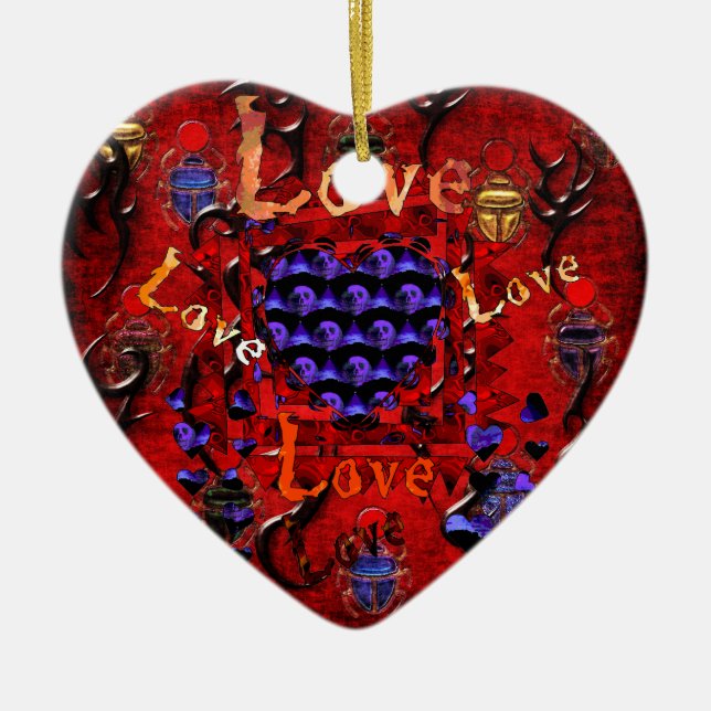 Skull Art Valentine Ceramic Tree Decoration (Front)