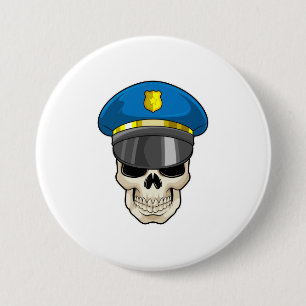 Skull as Police officer with Police hat 7.5 Cm Round Badge