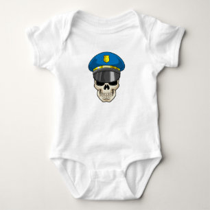 Skull as Police officer with Police hat Baby Bodysuit