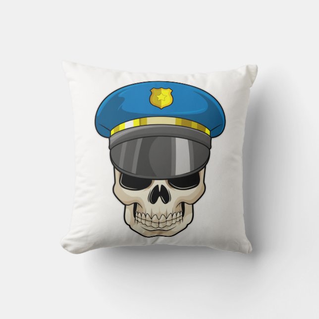 Skull as Police officer with Police hat Cushion (Front)