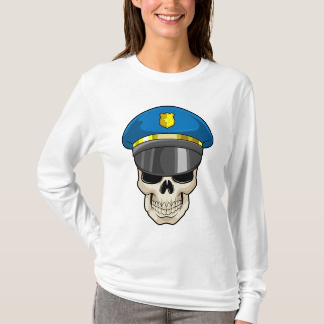 Skull as Police officer with Police hat T-Shirt (Front)