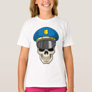 Skull as Police officer with Police hat T-Shirt