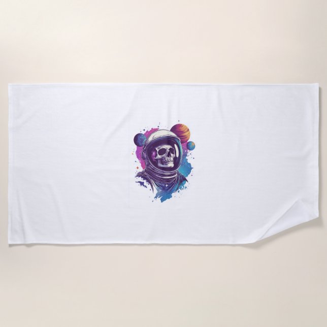 Skull Astronaut Explorer Beach Towel (Front)
