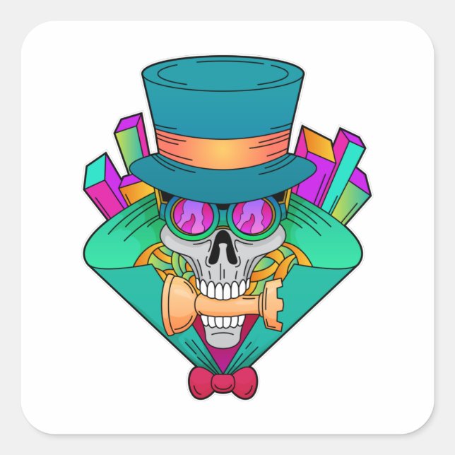 Skull at Chess with Chess piece Rook Square Sticker (Front)