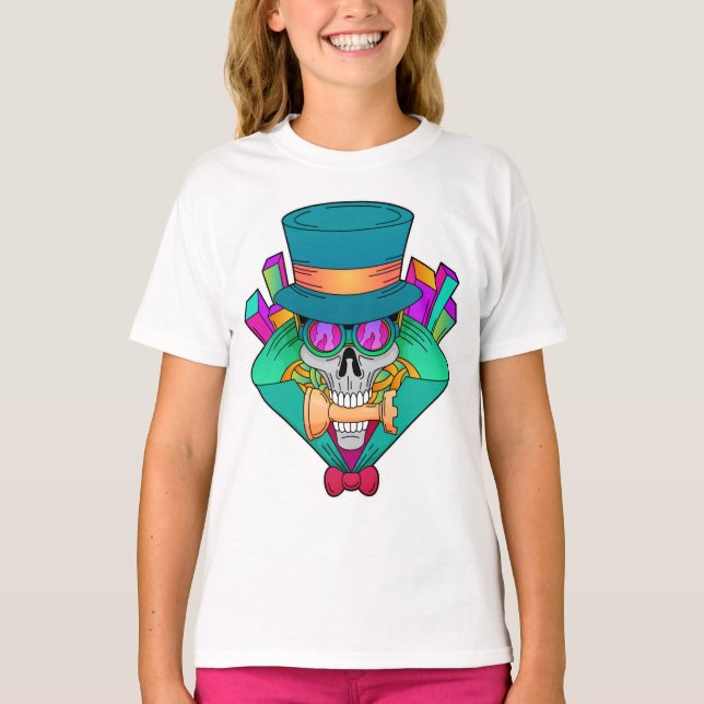 Skull at Chess with Chess piece Rook T-Shirt (Front)