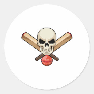 Skull at Cricket with Cricket bat Classic Round Sticker