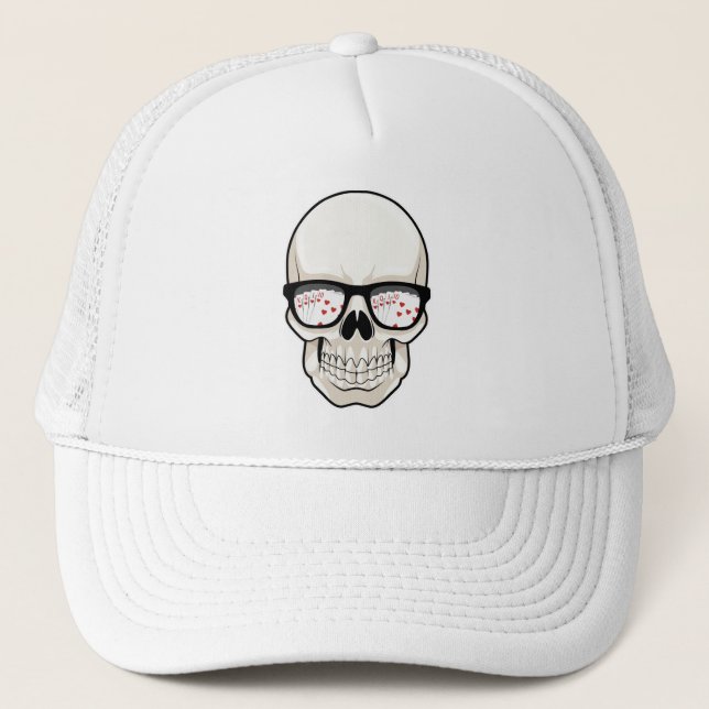 Skull at Poker with Sunglasses Trucker Hat (Front)