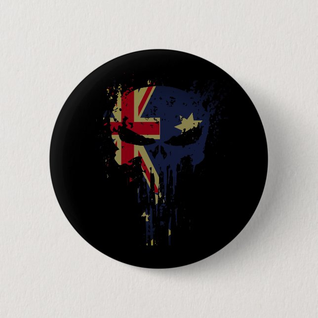 Skull Australian Flag Black 6 Cm Round Badge (Front)