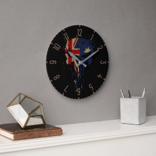 Skull Australian Flag Black Large Clock