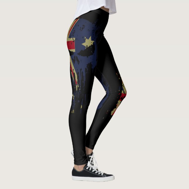 Skull Australian Flag Black Leggings (Right)