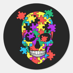 Skull Autism Awareness Mum Dad Kid Autism Supporti Classic Round Sticker