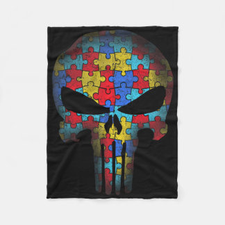 Skull Autism Awareness Tee Mom Dad Kids Autism  Fleece Blanket