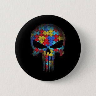 Skull Autism Awareness Tee Mum Dad Kids Autism  6 Cm Round Badge