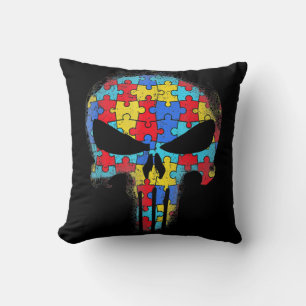 Skull Autism Awareness Tee Mum Dad Kids Autism  Cushion