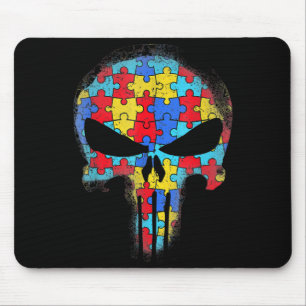 Skull Autism Awareness Tee Mum Dad Kids Autism  Mouse Pad