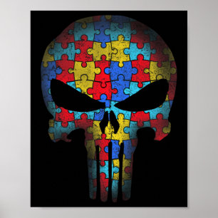 Skull Autism Awareness Tee Mum Dad Kids Autism Poster