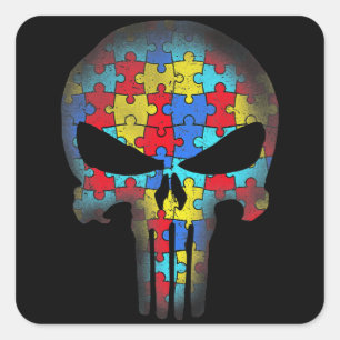 Skull Autism Awareness Tee Mum Dad Kids Autism T-S Square Sticker