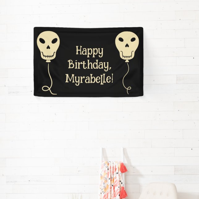 Skull Balloon Goth Birthday Party Banner (Insitu)