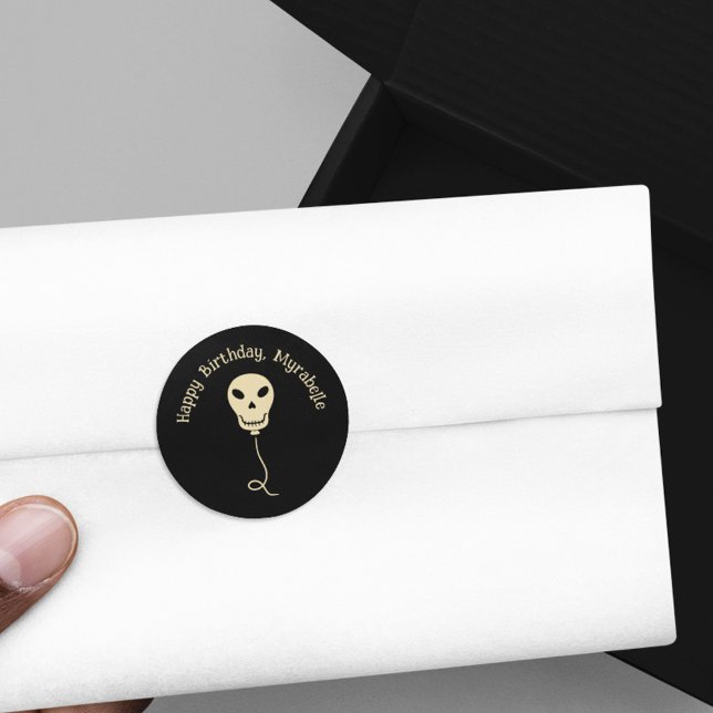 Skull Balloon Goth Birthday Party Classic Round Sticker (Creator Uploaded)