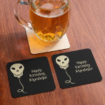 Skull Balloon Goth Birthday Party Square Paper Coaster<br><div class="desc">Whether it's a spooky season celebration, or a goth style birthday party, add an extra special touch to your event with personalised party supplies. These paper coasters are ready to be customised with your own message and feature my skull shaped balloon graphic. The illustration and text are in an ivory...</div>