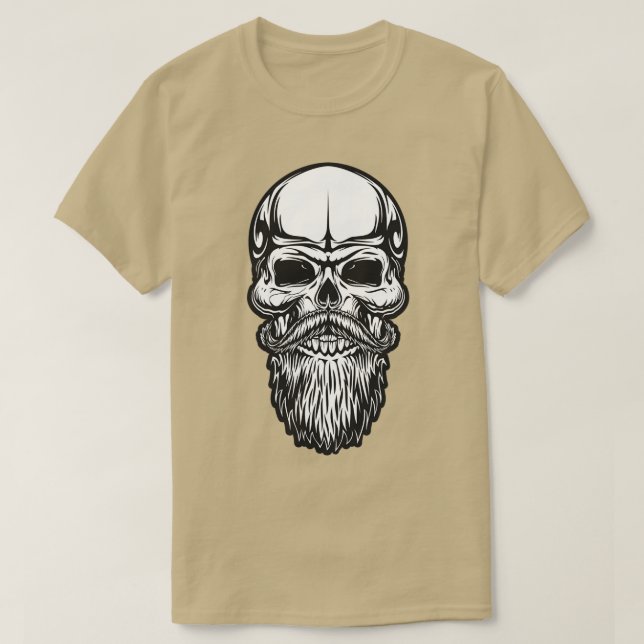 SKULL BARBER SQUELETON BEARD AND MOUSTACHE GIFT FO T-Shirt (Design Front)