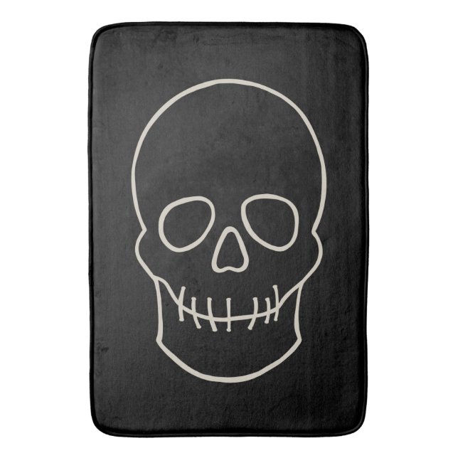 Skull - Bat Black and Bone White Bath Mat (Front Vertical)
