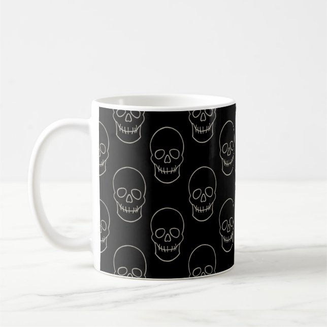 Skull - Bat Black and Bone White Coffee Mug (Left)