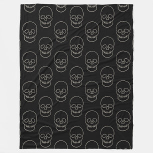 Skull - Bat Black and Bone White Fleece Blanket