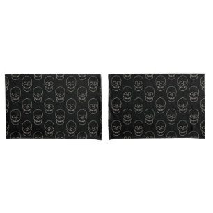 Skull - Bat Black and Bone White Pillowcase