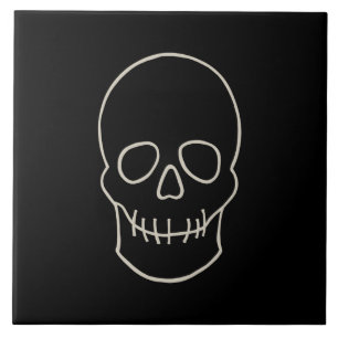 Skull - Bat Black and Bone White Tile
