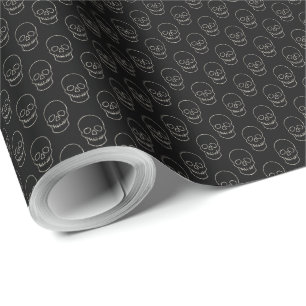 Skull - Bat Black and Bone White Wrapping Paper