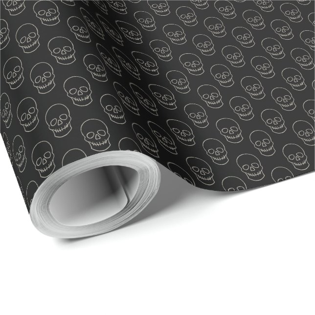 Skull - Bat Black and Bone White Wrapping Paper (Roll Corner)