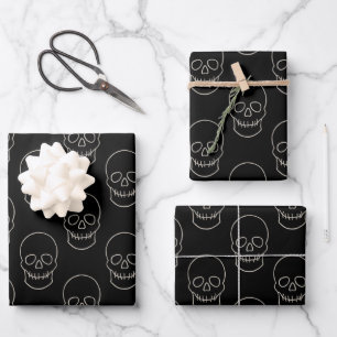 Skull - Bat Black and Bone White Wrapping Paper Sheet