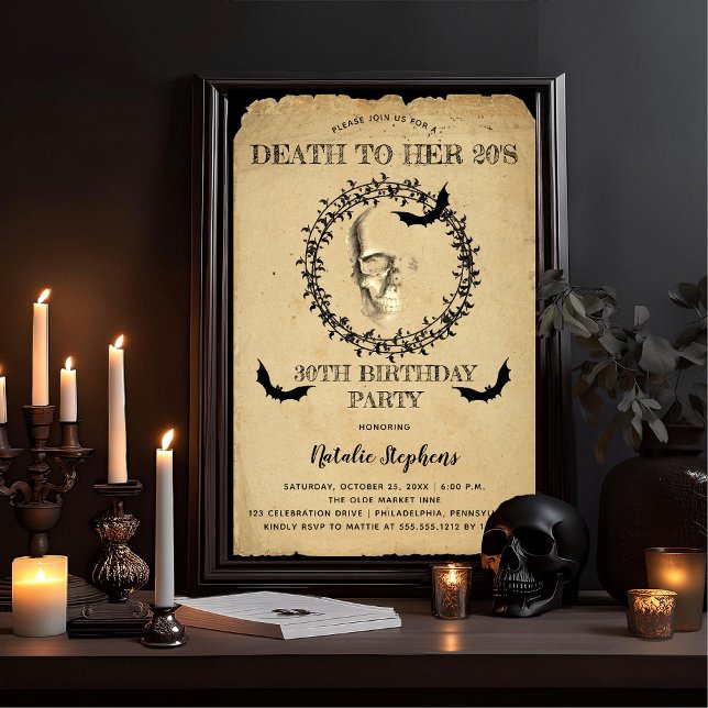 Skull Bats Death to Her 20s Birthday Party Invitation (Skull and Bats Death to Her 20's Birthday Party Invitation)