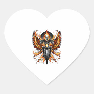Skull Biker Flame Winged Motorcycle Heart Sticker