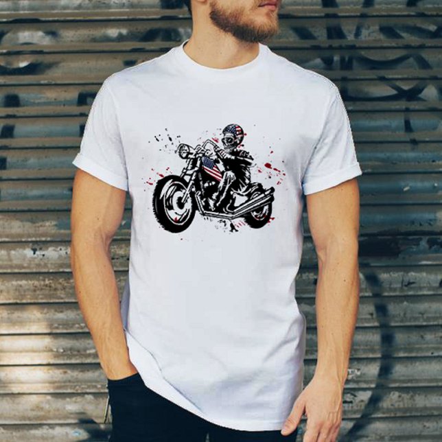 Skull Biker with American Flag Helmet T-Shirt (Creator Uploaded)