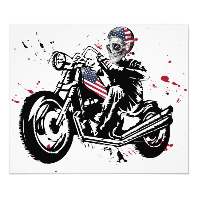 Skull Biker withAmerican Flag Photo Print (Front)