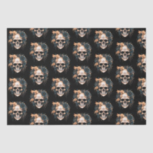 Skull Black and Gold Flowers Pattern Halloween Tissue Paper