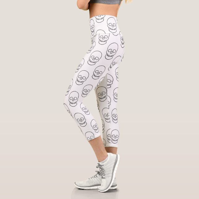 Skull - Black and White Capri Leggings (Left)