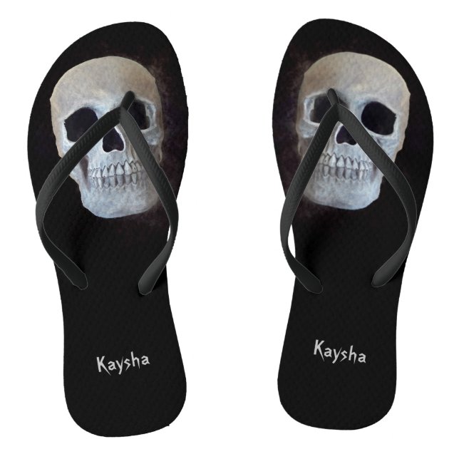 Skull Black And White Gothic Trendy Art Design Jandals (Footbed)