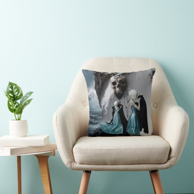 Skull Black Cat Shadow Work Occult Witchy AI Art Cushion (Chair)