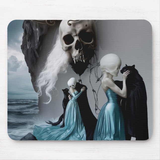 Skull Black Cat Shadow Work Occult Witchy AI Art Mouse Pad (Front)