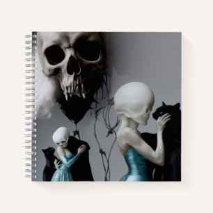 Skull Black Cat Shadow Work Occult Witchy AI Art Notebook